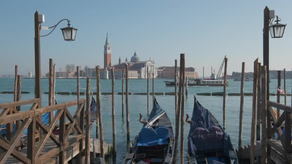 San Giorgio Maggiore Island and Gondolas in Venice, Venezia Italy