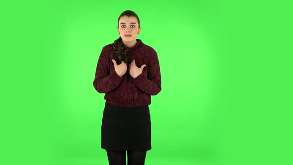 Shocked Wow Woman Waving Her Head Expressing She Is Innocent. Green Screen