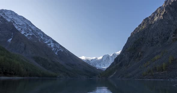 Mountain Lake Timelapse at the Summer or Autumn Time. Wild Nature and Rural Mount Valley. Green