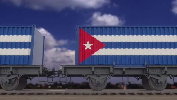 Train and Containers with the Flag of Cuba