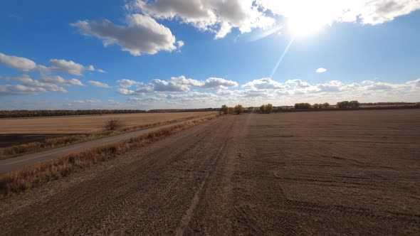 Beautiful Flight on Fpv Drone Over the Field