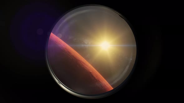 A View From the Porthole of the Glorious Dawn Over Mars with Lens Flare alt