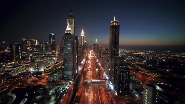 Aerial view of Sheikh Zayed Road, Dubai, United Arab Emirates.