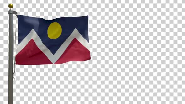 Denver City Flag (Colorado) on Flagpole with Alpha Channel - 4K