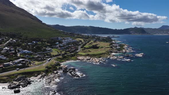 Scenic coastal road next to the Atlantic, Simon's Town, South Africa; drone