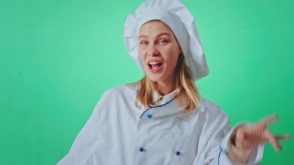 Chroma Key Concept Beautiful Baker Lady Dancing in