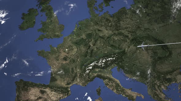 Route of a Commercial Plane Flying to Paris France alt