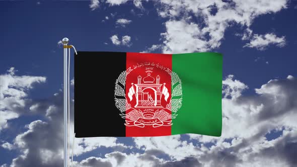 Flag Of Afghanistan Waving With Blue Sky