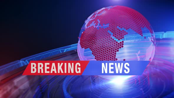 Breaking News Banner In Front Of A Digital Globe Network Looped 12 alt