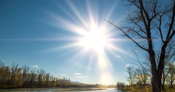 Mountain River Timelapse at the Summer or Autumn Day Time