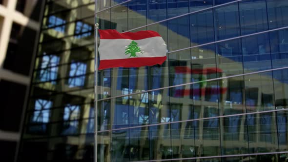 Lebanon  Flag Waving On A Skyscraper Building