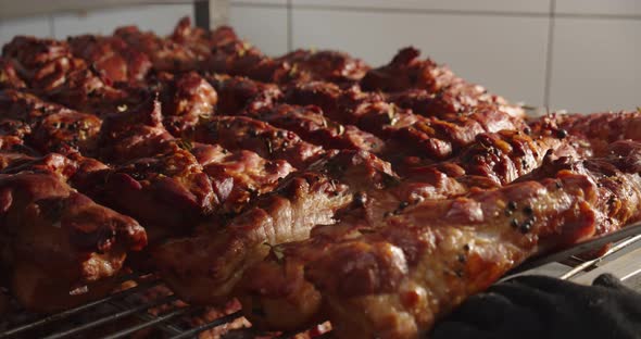 Baked Meat From The Oven Was Placed On A Baking Sheet To Cool