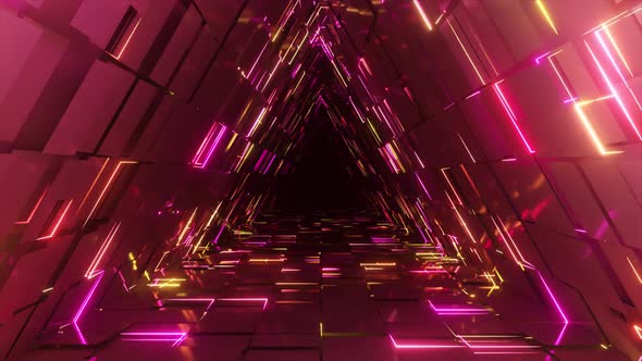 Abstract Neon Triangle Tunnel Technological