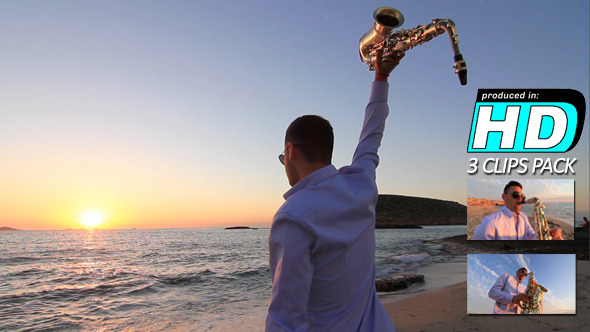 Saxophonist Beach Sunset, (3-pack)