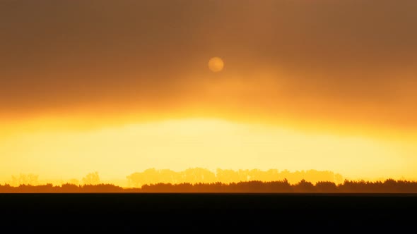 Sunrise over a Foggy Field in Summer