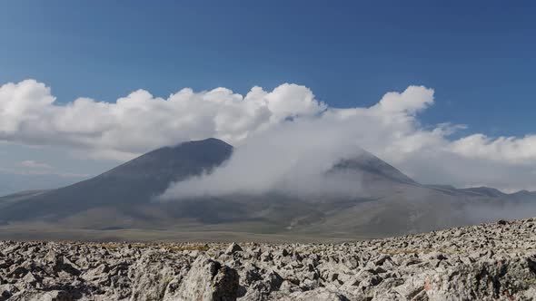 Time-lapse shot of moving white clouds at Abuli Mountain. Georgia