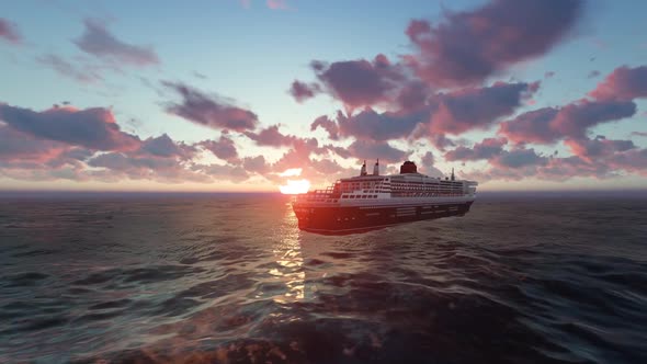 Cruise Ship And Timelapse Sunset Clouds