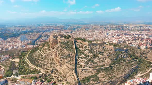 Aerial View of the Santa Barbara Castle in Alicante, Spain