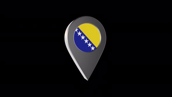 3d Animation Map Navigation Pointer With Bosnia And Herzegovina Flag With Alpha Channel - 4K