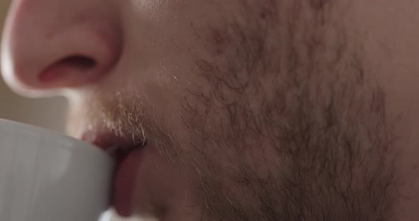 Slow Motion Closeup Man Drinking Espresso