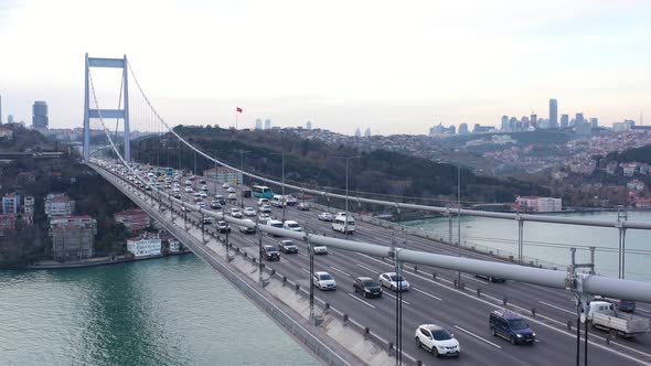 Istanbul Bosphorus Bridge And Traffic Side Aerial View 3