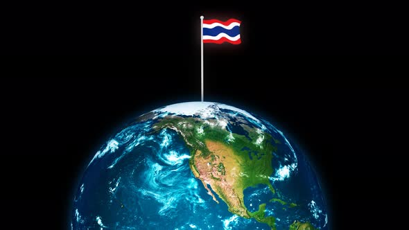 3d Rotated Planet Earth On Flying Thailand Flag Animation