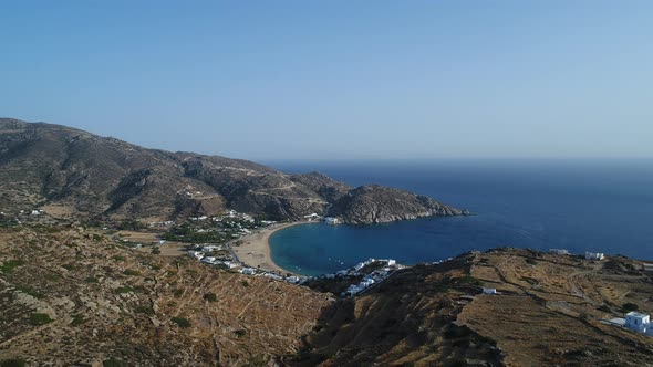 Mylopotas on the island of Ios in the Cyclades in Greece seen from the sky