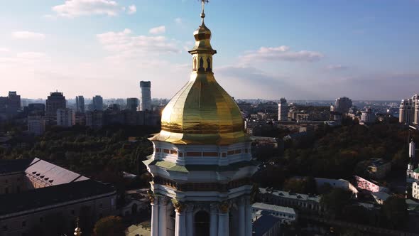 Aerial view of ancient Kyiv Pechersk Lavra, a historic Orthodox Christian monastery