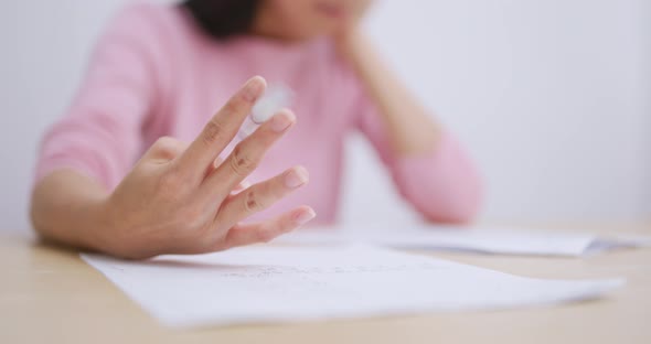 Woman study on her note at home