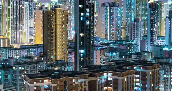 Urban Cityscape Real Estate Residential Building At Night Old Buildings and Modern Skyscrapers 