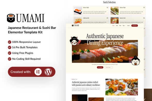 Umami - Japanese Restaurant & Sushi Bar Elementor Template Kit