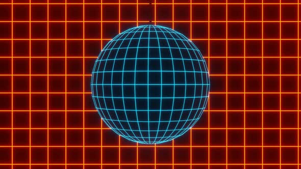 Retro Blue Led Neon Discoball on Orange Background Vj Loop Animation alt