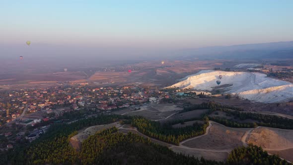 Aerial Drone View of Beautiful Pamukkale Landscape in the Morning