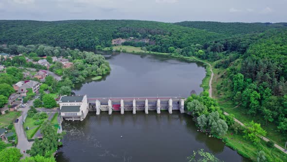 Aerial View Small Dam on the River