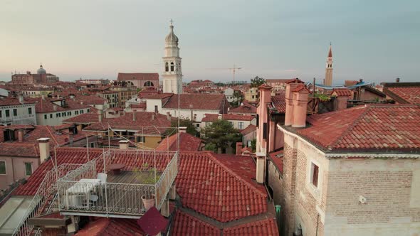 Aerial View Venice City with Historical Buildings and Bell Tower Skyline Italy