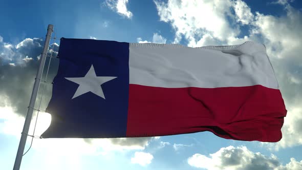 Flag of Texas Waving in the Wind Against Deep Beautiful Clouds Sky