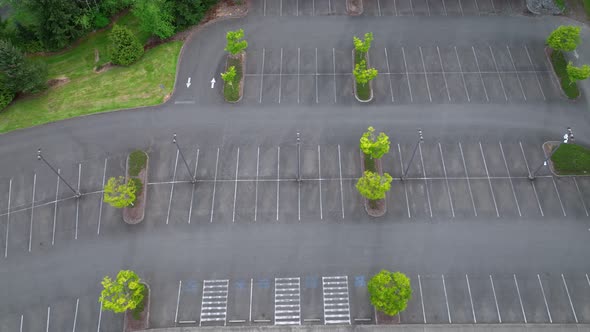 Top down aerial shot of a public parking lot.