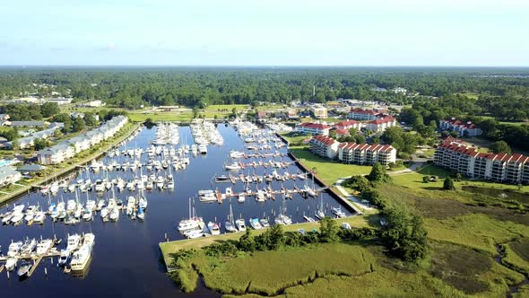 Aerial view of intercoastal marina in South Carolina.