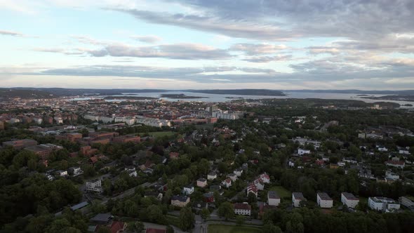 Oslo Norway aerial drone shot over a park