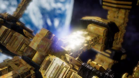 A View of the Earth and a Spaceship. ISS Is Orbiting the Earth alt