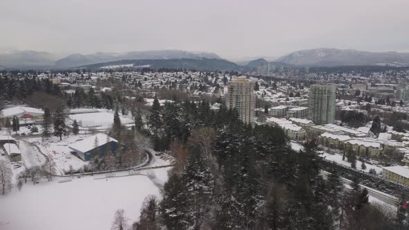 Cascade Mountains over New Westminster in British Columbia Canada in the snow