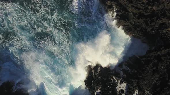 Aerial Of Waves Crashing In To The Shore