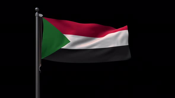 Sudan Flag On Flagpole With Alpha Channel 4K