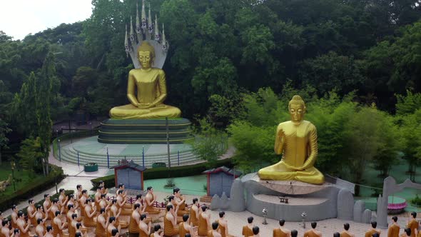 Wat Chak Yai Temple Golden Buddha and Hundreds of Monks in Chanthaburi Thailand