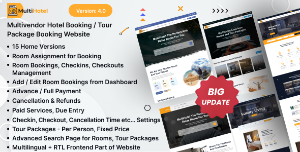MultiHotel - Multivendor Hotel Booking / Tour Package Booking WebsiteImage