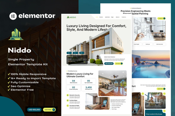 Niddo - Single Property Elementor Template Kit