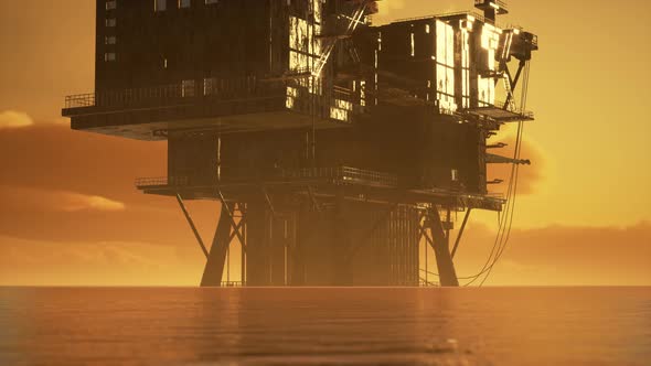 Old Oil Platform During Sunset in Ocean