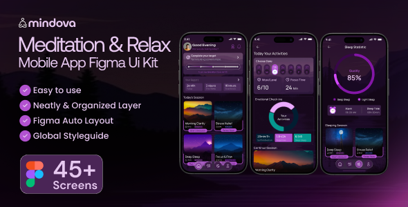 Mindova–Meditation & Relax Mobile App Figma UI Kit