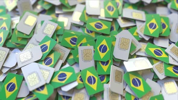 Pile of SIM Cards with Flag of Brazil