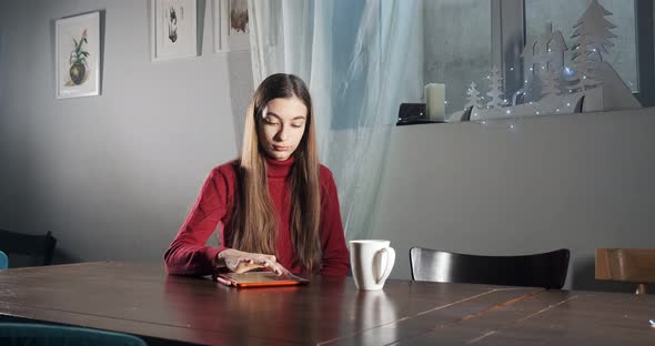 Talented Innovative Pretty Female Designer Sitting and Working at Desk, Contemporary Young Woman